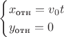 $$
\begin{cases}
x_{\text{отн}}=v_0t\\
y_{\text{отн}}=0\\
\end{cases}
$$