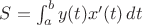 $S=\int_a^by(t)x'(t)\,dt$