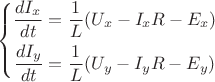 $$
\left \{
\begin{aligned}
{dI_x \over dt} &= {1 \over L}(U_x - I_xR - E_x) \\ 
{dI_y \over dt} &= {1 \over L}(U_y - I_yR - E_y)
\end{aligned}
$$