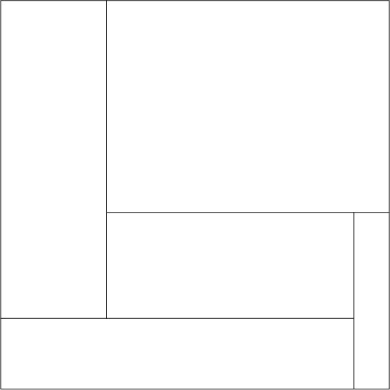 $\begin{tikzpicture}\draw (0,0)--(0,11)--(11,11)--(11,0)--(0,0);\draw(0,2)--(10,2);\draw(10,0)--(10,5);\draw(11,5)--(3,5);\draw(3,11)--(3,2);\end{tikzpicture}$