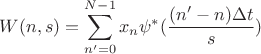 $$W(n,s) = \sum\limits_{n' = 0}^{N - 1}x_{n}\psi^*(\frac{(n' - n) \Delta t}{s})$$