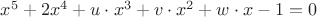 $x^5+2x^4+u\cdot x^3+v\cdot x^2+w\cdot x-1=0$