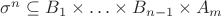 $\sigma^n \subseteq B_1 \times \ldots \times B_{n-1} \times A_m$