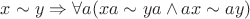 $x\sim y\Rightarrow \forall a(xa\sim ya\wedge ax\sim ay)$