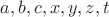 $a, b, c, x, y, z, t$