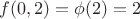 $f(0,2)=\phi(2)=2$
