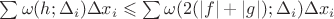 $\sum \omega(h; \Delta_i) \Delta x_i \leqslant \sum \omega(2(|f|+|g|); \Delta_i) \Delta x_i$