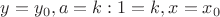 $y = y_0, a = k:1 = k, x = x_0$