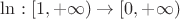 $\ln : [1,+\infty)\to [0,+\infty)$