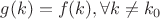 $g(k)=f(k), \forall k \ne k_0$