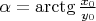 $\alpha=\arctg \frac{x_0}{y_0}$
