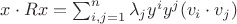 $x \cdot Rx = \sum_{i,j=1}^n \lambda_j y^i y^j (v_i \cdot v_j)$