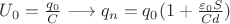 $U_{0} = \frac{q_{0}}{C}\longrightarrow q_{n} = q_{0}(1 + \frac{\varepsilon_{0}S}{Cd})$