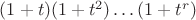 $(1+t)(1+t^2)\ldots(1+t^r)$