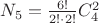 $N_5=\frac{6!}{2! \cdot 2!} C^2_4$