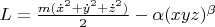 $L=\frac{m(\dot{x}^2+\dot{y}^2+\dot{z}^2)}{2}-\alpha (xyz)^\beta$