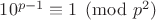$10^{p-1}\equiv 1\pmod{p^2}$