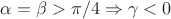 $\alpha=\beta>\pi/4 \Rightarrow \gamma<0$ $\alpha=\beta>\pi/4 \Rightarrow \gamma<0$
