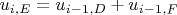 $u_{i, E} = u_{i-1, D} + u_{i-1, F}$