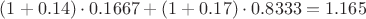 $(1+0.14)\cdot0.1667+(1+0.17)\cdot0.8333=1.165$