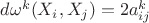 $d\omega^{k}(X_i,X_ j)=2a_{ij}^k$
