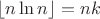 $\lfloor n\ln n\rfloor=nk$