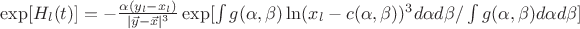 $\exp[H_l(t)]=-\frac{\alpha(y_l-x_l)}{|\vec y-\vec x|^3}\exp[\int g(\alpha,\beta)\ln(x_l-c(\alpha,\beta))^3d\alpha d\beta/\int g(\alpha,\beta)d\alpha d\beta]$