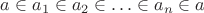 $a\in a_1\in a_2\in\ldots\in a_n\in a$