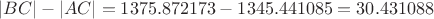 $$|BC|-|AC|=1375.872173-1345.441085=30.431088$$