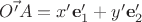 $\vec{O'A}=x'\mathbf e'_1+y'\mathbf e'_2$