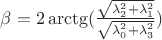 $\beta=2\arctg(\frac{\sqrt{\lambda^2_2+\lambda^2_1}}{\sqrt{\lambda^2_0+\lambda^2_3}})$