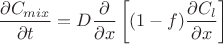 $$\frac{\partial C_{mix}}{\partial t}=D\frac{\partial}{\partial x} \left[ (1-f) \frac{\partial C_l}{\partial x}\right]$$