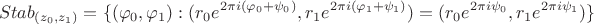 $$Stab_{(z_0,z_1)}=\{(\varphi_0,\varphi_1): (r_0 e^{2\pi i( \varphi_0 + \psi_0)},r_1 e^{2\pi i (\varphi_1 + \psi_1)})=(r_0 e^{2\pi i \psi_0},r_1 e^{2\pi i \psi_1})\}$$