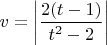 $v=\left|\dfrac{2(t-1)}{t^2-2}\right|$