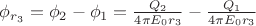 $\phi_{r_3}=\phi_2 -\phi_1=\frac{Q_2}{4\pi E_0r_3}-\frac{Q_1}{4\pi E_0r_3}$