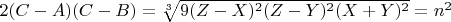 $2(C-A)(C-B)=\sqrt[3]{9(Z-X)^2(Z-Y)^2(X+Y)^2}=n^2$