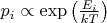 $p_i\propto \exp\left(\frac {E_i}{kT}\right)$