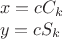 $$\[
\begin{array}{l}
 x = cC_k  \\ 
 y = cS_k  \\ 
 \end{array}
\]$