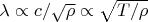 $\lambda \propto c/\sqrt{\rho} \propto \sqrt{T/\rho}$
