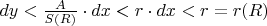 $dy < \frac{A}{S(R)} \cdot dx < r \cdot dx < r = r(R)$