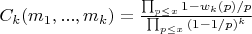 $C_k(m_1,...,m_k)= \frac {\prod_{p \leq x} {1-w_k(p)/p}} {\prod_{p \leq x} {(1-1/p)^k}}$
