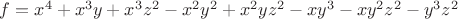 $f=x^4+x^3y+x^3z^2-x^2y^2+x^2yz^2-xy^3-xy^2z^2-y^3z^2$