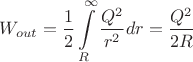 $$W_{out}=\frac{1}{2}\int\limits_{R}^{\infty}\frac{Q^2}{r^2}dr=\frac{Q^2}{2R}$$