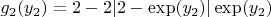 $g_2(y_2)=2-2|2-\exp(y_2)|\exp(y_2)$