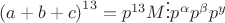 ${ (a+b+c) }^{ 13 }={ p }^{ 13 }M\vdots { p }^{ \alpha }{ p }^{ \beta }{ p }^{ y }$ ${ (a+b+c) }^{ 13 }={ p }^{ 13 }M\vdots { p }^{ \alpha }{ p }^{ \beta }{ p }^{ y }$