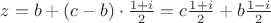 $z = b+ (c-b)\cdot \frac{1+i}{2}= c\frac{1+i}{2} + b\frac{1-i}{2}$