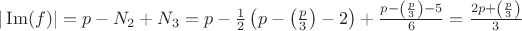 $|\operatorname{Im}(f)|=p-N_2+N_3=p-\frac{1}{2}\left(p-\left(\frac{p}{3}\right) - 2\right)+\frac{p-\left(\frac{p}{3}\right)-5}{6}=\frac{2p+\left(\frac{p}{3}\right)}{3}$
