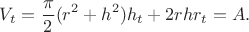 $$V_t=\frac{\pi}{2}(r^2+h^2)h_t+2rhr_t=A.$$