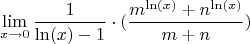 $$\lim_{x \to 0} \frac{1}{\ln(x)-1}\cdot(\frac{m^{\ln(x)}+n^{\ln(x)}}{m+n}) $$
