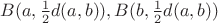 $B(a, \frac 1 2 d(a,b) ), B(b, \frac 1 2 d(a,b))$